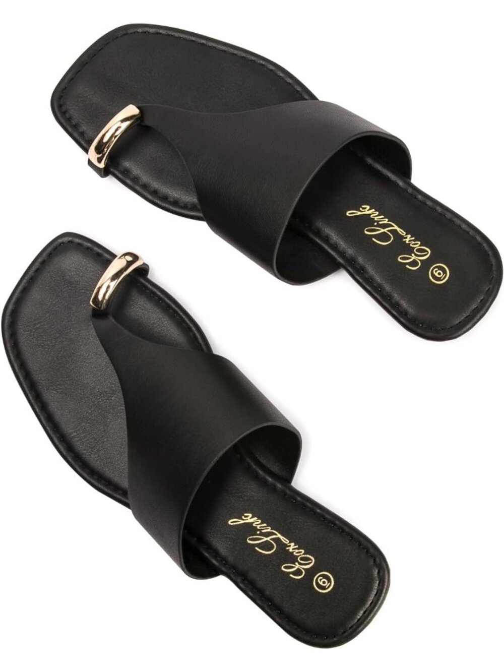 Women's Black Casual Outfits Slip On Dressy Summer Slides Toe Ring Flat Sandals